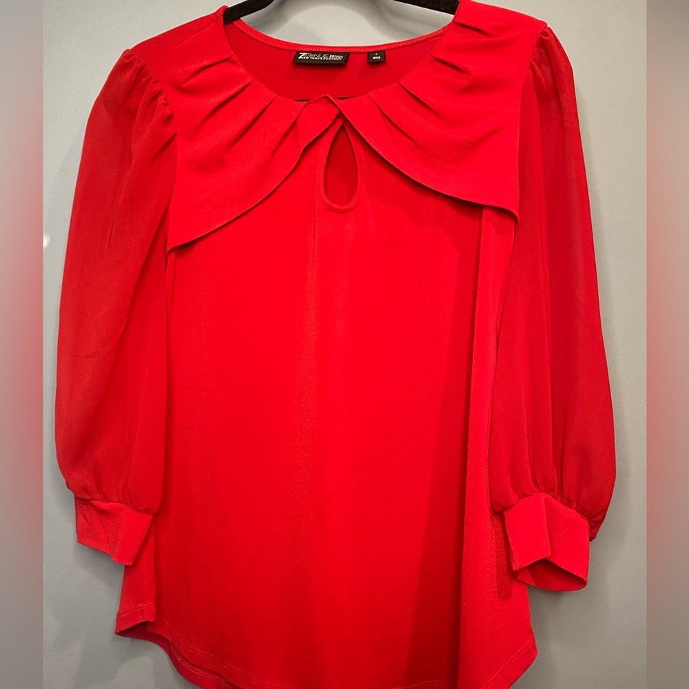 New York & Company Red Blouse with Keyhole and Draping details size small